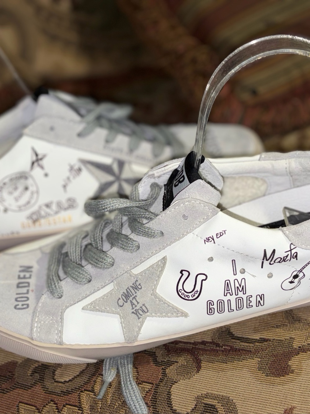 Golden Goose Superstar Texas Journey Graffiti Sneakers White Leather Doodles 40